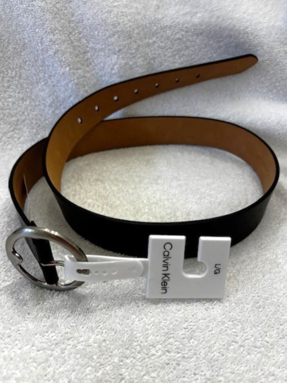 Calvin Klein black belt with silver tone metal buckle NWT Size L